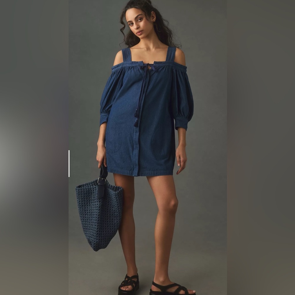 Chambray Off-Shoulder Shift Dress